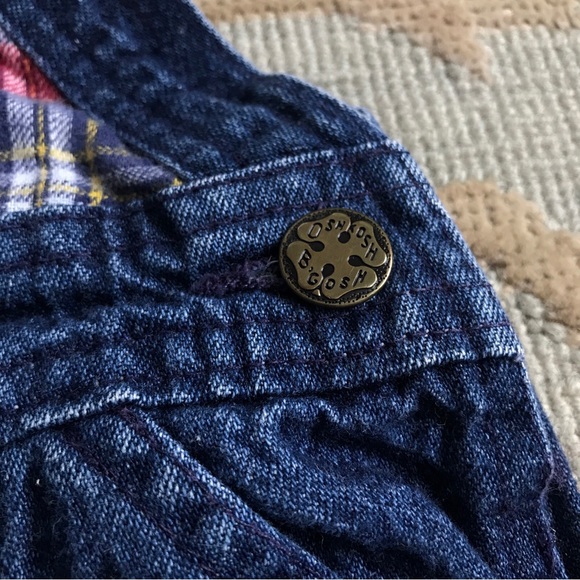 Vintage OshKosh B’gosh Sz 18 M Blue Denim Plaid Vestbak Overalls Made in USA - Picture 6 of 16